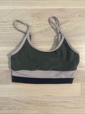 Beach Riot Olive, Beige & Black Ribbed Bikini Top